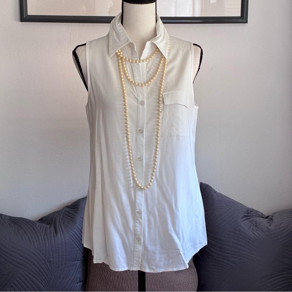 EUC SPENSE Button Down Sleeveless Shirt, White, Size Medium